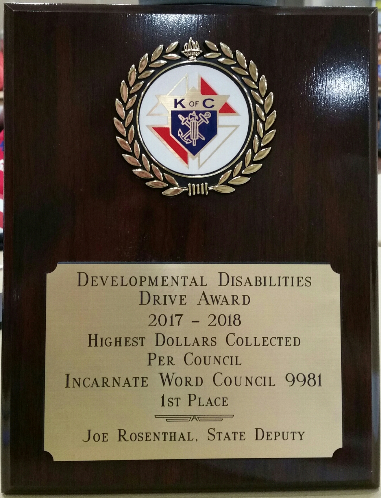 IWKnights DD Drive Award Most Money Collected(2017-2018)